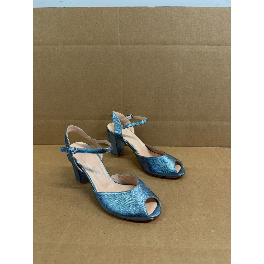 Maryam Nassir Zadeh Snakeskin Leather Sandals Blue Womens Size 38.5 EU